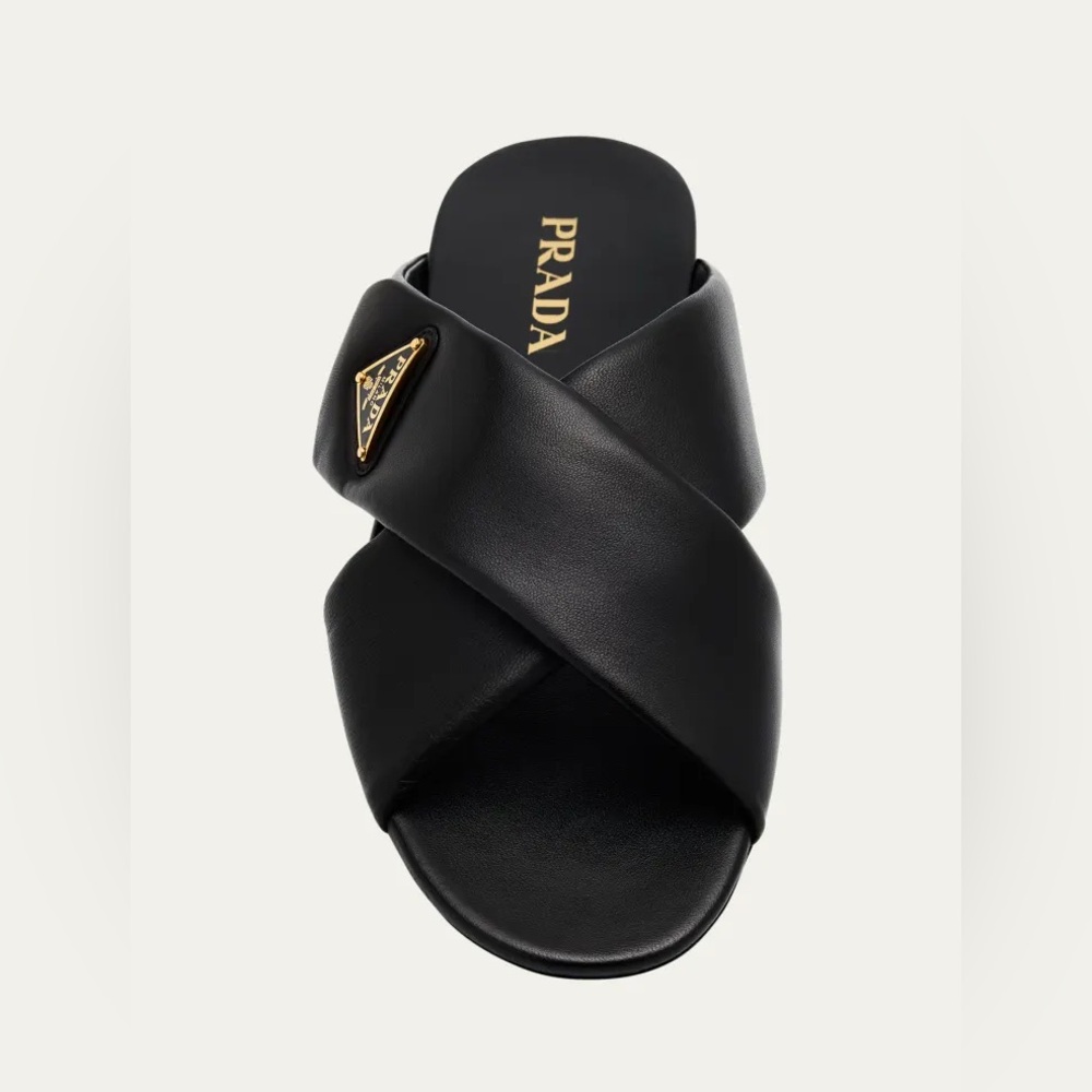 PRADA Padded Leather Crisscross Flat Sandals